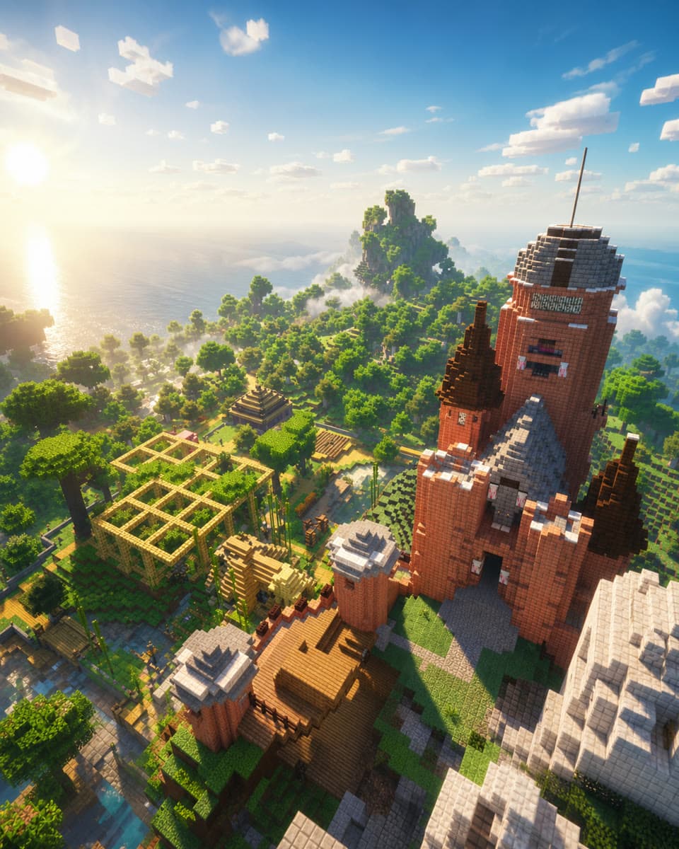 Trailer-style re-render of a Peaceful Vanilla Club jungle castle district.