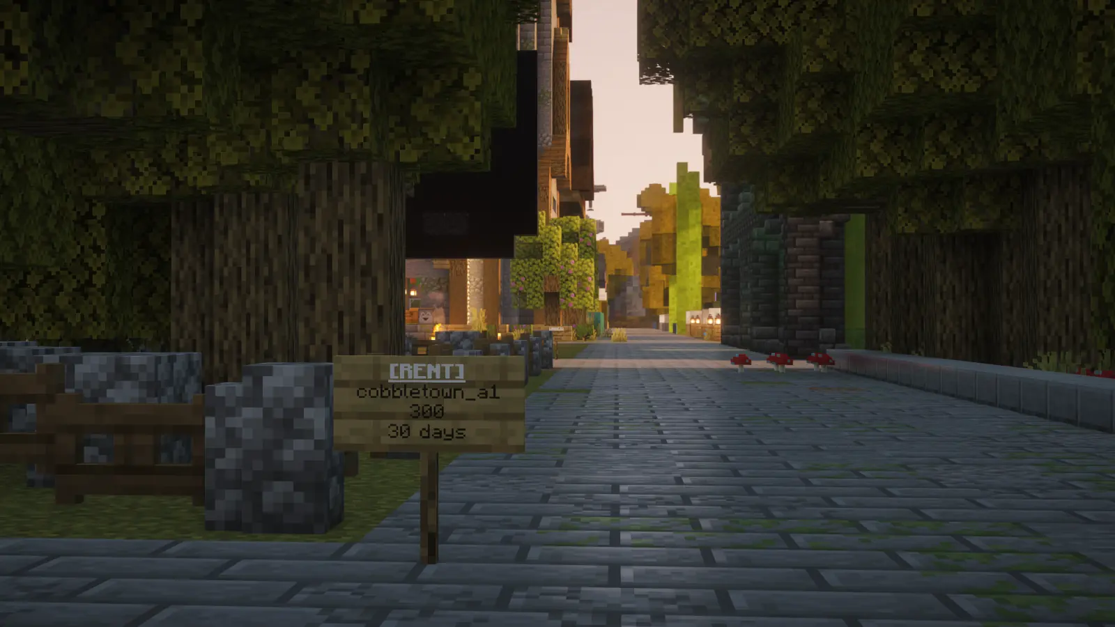 An available Cobble Town plot beside its rental sign